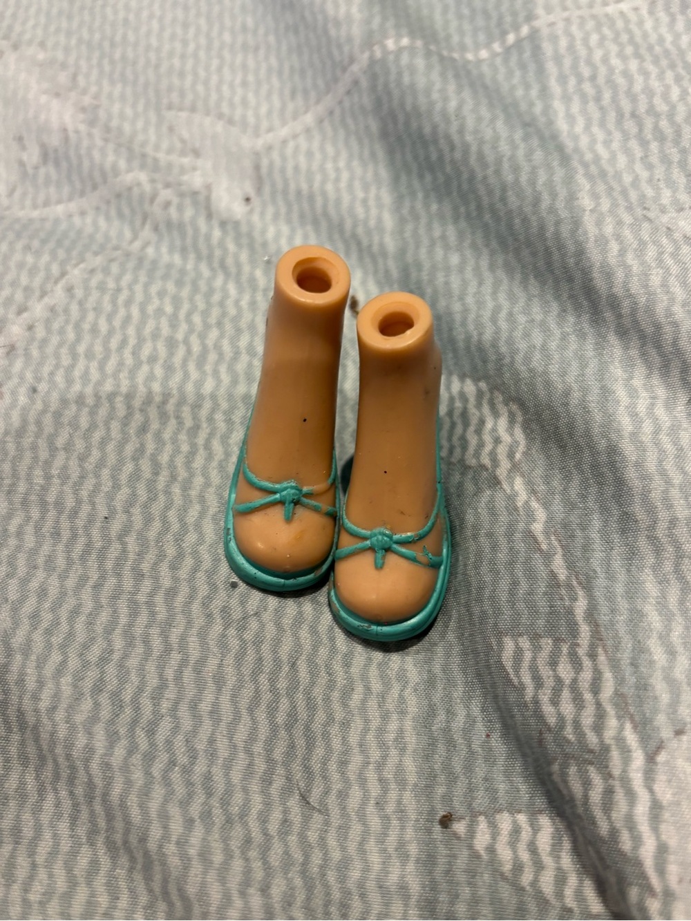 Kids Doll Shoes in Tan with Teal Trim